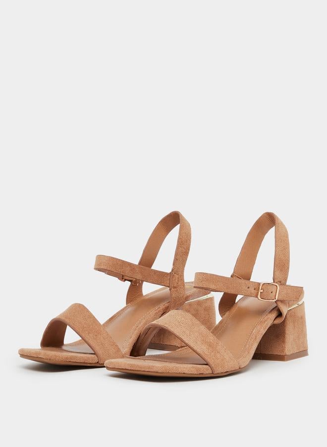 Styli Brown Suede Block Heel Sandals - Image 2